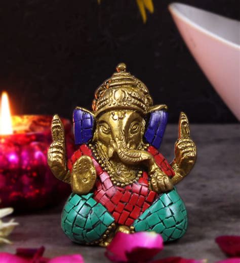 Buy Multicolour Brass Elephant God Ganesh Ganpat Idol By Statue Studio