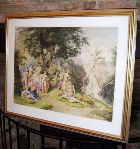 Huge Watercolour Portrait Painting Of Neo Classical Naked Nymph Figures Greek Mythology
