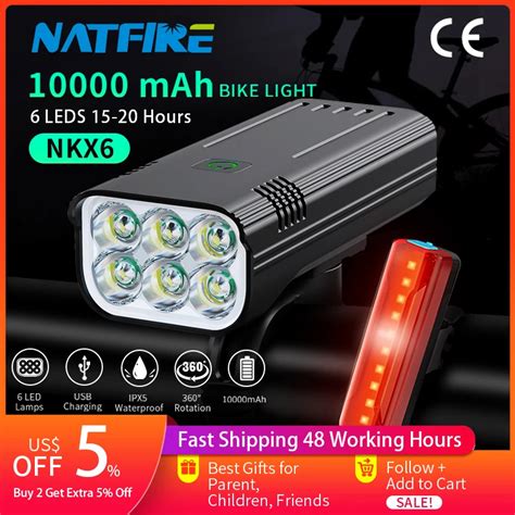 NATFIRE Luz LED Para Bicicleta De 10000 MAh Resistente A La Lluvia