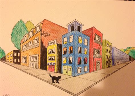 cat surveying  city  attempt   point perspective drawing perspective art