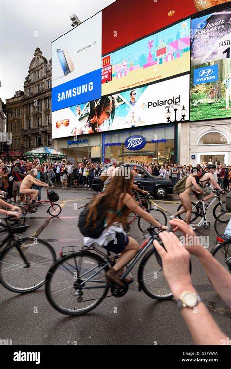 London UK 11th June 2016 WNBR London Naked Bike Ride 2016 Passing Through Piccadilly Circus