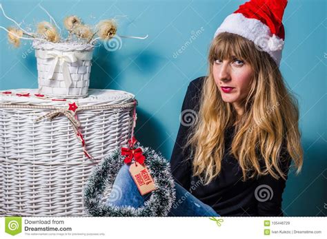 Beautiful Blonde Celebrating Christmas And New Year Stock Image Image Of Female Christmas