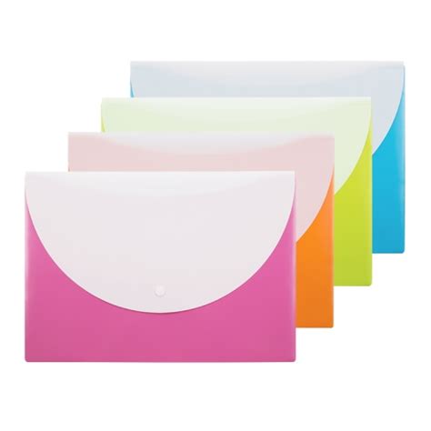 Poly Envelopes with Snap Button Closure, 2-Pocket, PP A4,Document Wallets