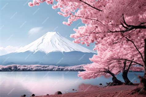 Premium AI Image | Japan cherry in blossom and mount Fuji