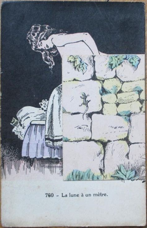 Risque Mechanical French Postcard Nude Woman Bathing Behind Movable Wall EBay