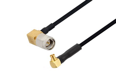 Sma Male Right Angle To Mini Smp Female Right Angle Cable 12 Inch Length Using Pe Sr405flj Coax