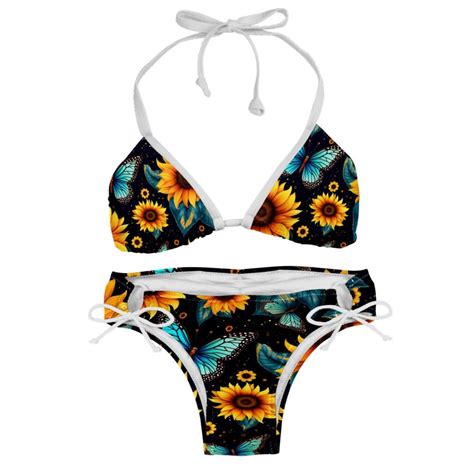 Starry Sky Sunflower Butterfly Detachable Sponge Adjustable Strap Bikini Set Two Pack Swim