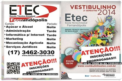 Etec prorroga período para inscrições do vestibulinho de inverno