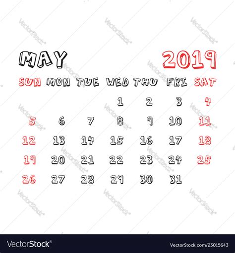 Calendar may 2019 year in cartoon child style Vector Image