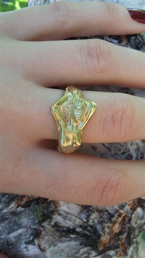 Nude Lady Ring Gold Plated Naked Woman Ring Sterling Etsy