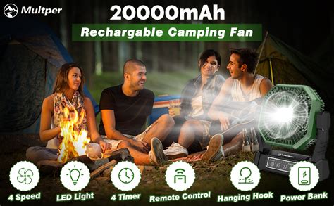 Camping Fan With LED Lantern Upgraded 20000mAh Rechargeable Outdoor