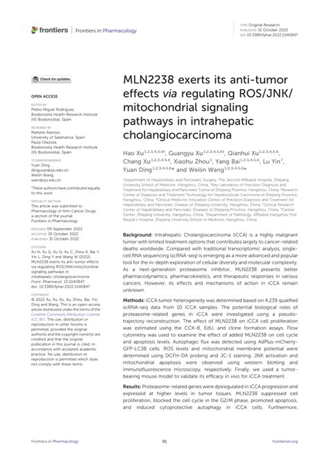 PDF MLN2238 Exerts Its Anti Tumor Effects Via Regulating ROS JNK