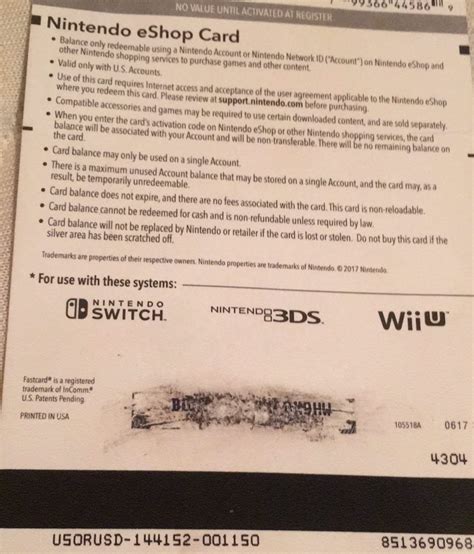 Nintendo EShop Gift Card PIN Scratched Off Milvestor