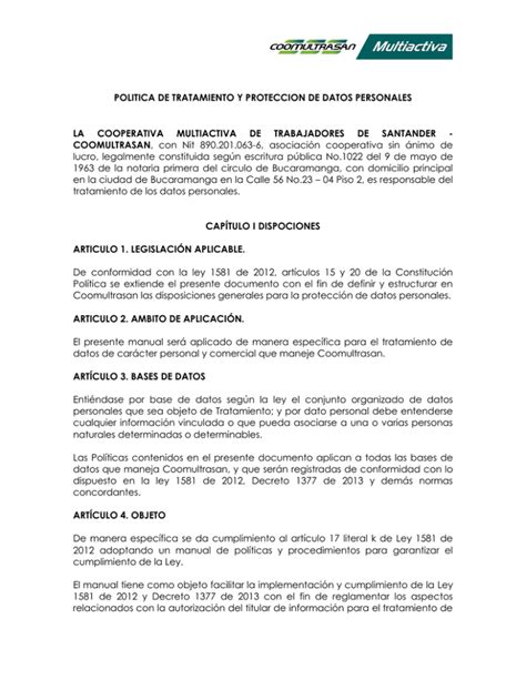 Politica de Tratamiento y Protección de Datos