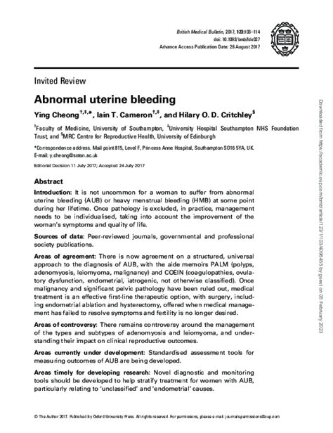 Pdf Abnormal Uterine Bleeding