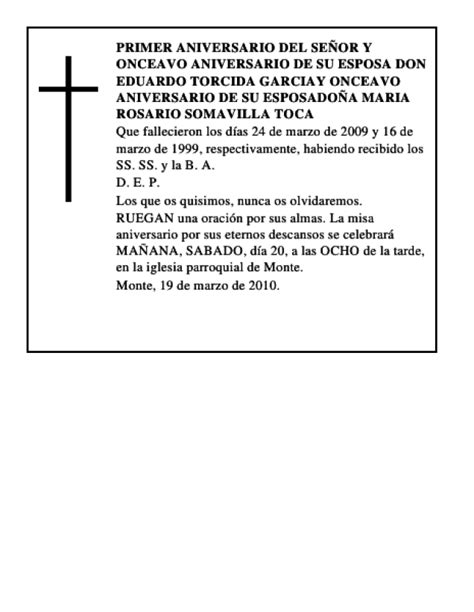 Primer Aniversario Del Se Or Y Onceavo Aniversario De Su Esposa Don