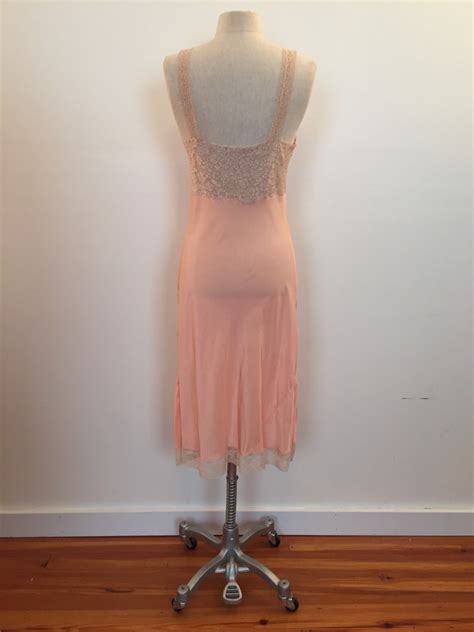 Matte Peach Rayon With Tan Lace Trim Below Knee Lingerie Slip Gown Etsy