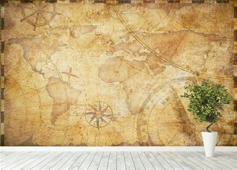 Old Nautical Treasure Map Illustration Wall Mural Wallpaper Canvas Art Rocks