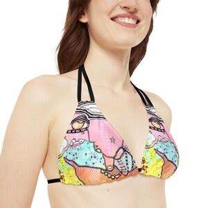 Colorful Bikini Set With Artwork Unique Unusual Fun Art On Bathing Suit Top And Bottom Set Funny