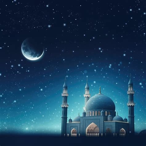 Premium Photo Mosques Dome On Dark Blue Twilight Sky And Crescent