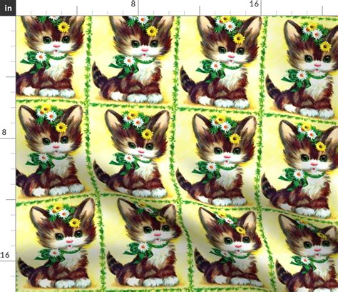 Cats Kittens Pussy Ribbons Vines Leaves Fabric Spoonflower