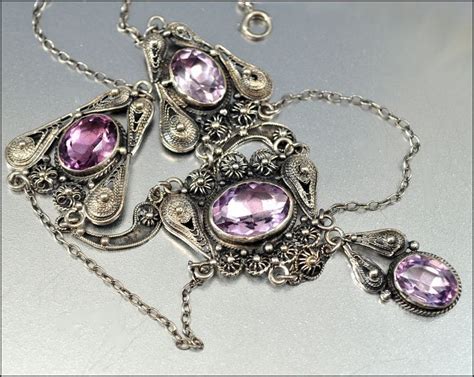 Amethyst Victorian Necklace Sterling Silver Necklace Antique