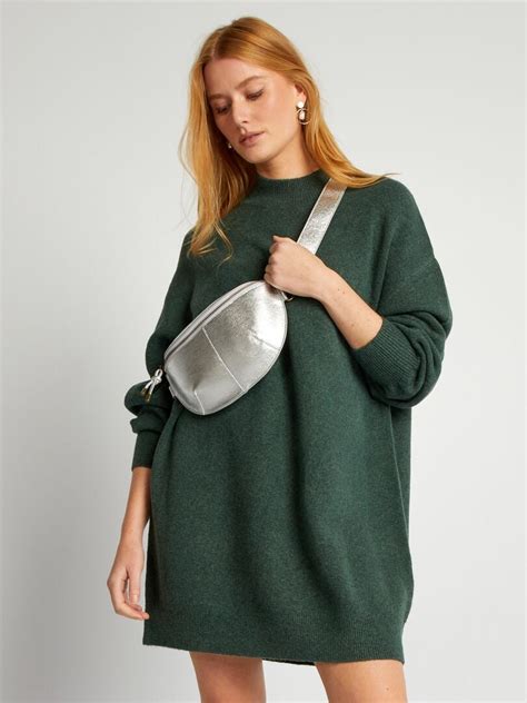 Robe Pull Courte En Maille Uni Vert Kiabi