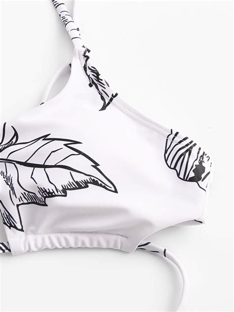 Kvinder Simple Plant Med Tryk Hule Ring Rygløs Badedragt Thong Bikini Til Svømning Damemode