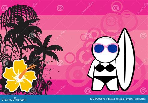 Chibi Pictogram Girl Cartoon Summer Background Illustration