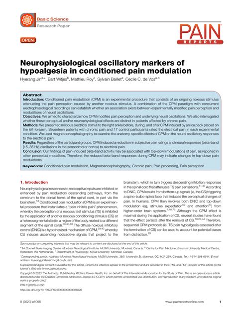 Pdf Neurophysiological Oscillatory Markers Of Hypoalgesia In