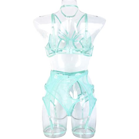 Exotic Lace Lingerie Set Cut Out Bra Backless Briefs Garters Thongs Sensual Fancy Underwear