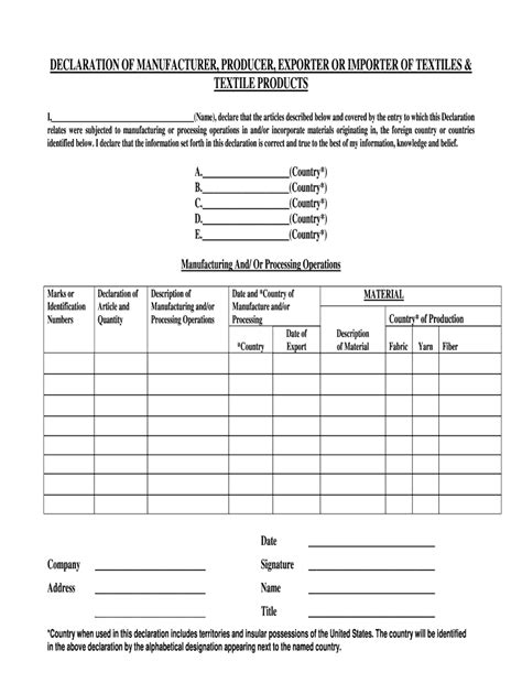 Manufacturers Declaration Template Fill Online Printable Fillable