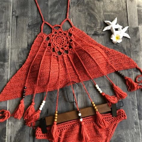 Swim Boho Khaki Floral Crochet Halter Bikini Set Poshmark