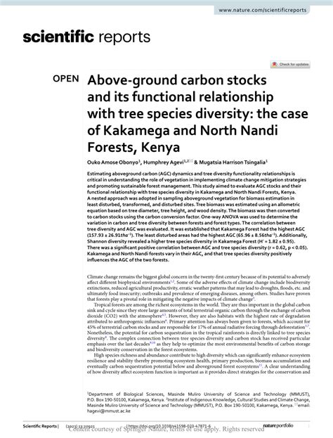 Pdf Above Ground Carbon Stocks And Its Functional Relationship With