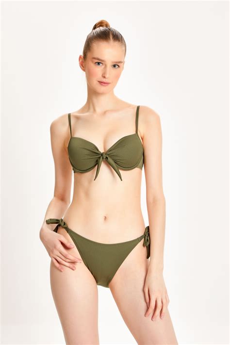 Kadın Yeşil Push Up lı Fiyonklu Bikini Takımı s st