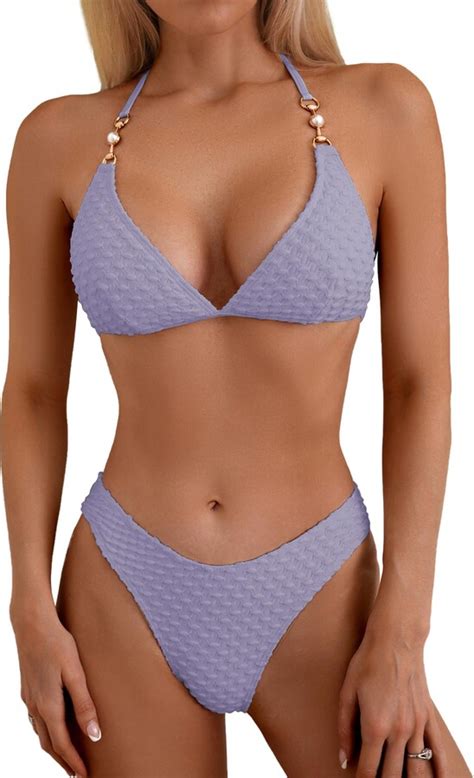 Swimall Women S Triangle Bikini Set Cheeky High Cut Sexy Two Piece Swimsuit Cute Halter Bathing
