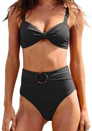 Amazon CUPSHE Women S Bowkont Front Bikini Set Tummy Control High Waisted Belted Bathing
