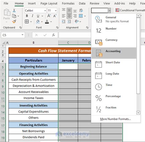 create cash flow statement format  excel