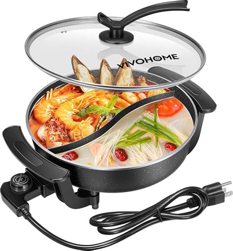 Amazon Vivohome Electric Hot Pot L Non Stick Shabu Shabu Hot Pot With Divider V Bpa