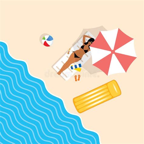 Fille Dans Le Bikini Sur L Illustration De Paradis De Plage Illustration De Vecteur