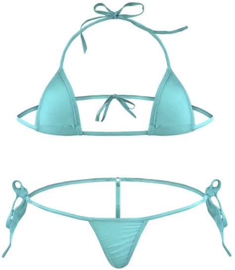 CHPN Lichtblauwe Micro Bikini Stringbikini Sexy Bikini G String Halter Top Bol