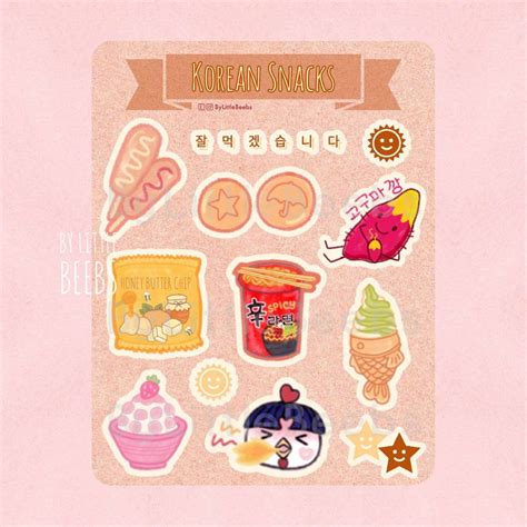 Waterproof Korean Snacks Sticker Sheet Foodie Stickers Kawaii