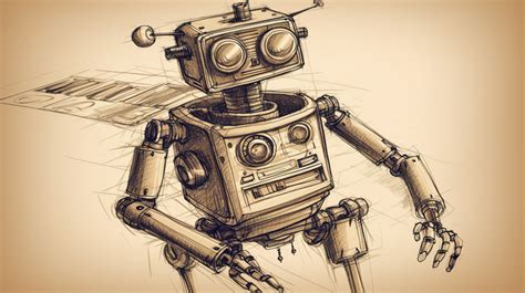 Pencil Sketch An Image Of A Black Robot In On Brown Background ...