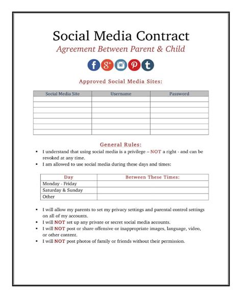 Printable Social Media Contract Template