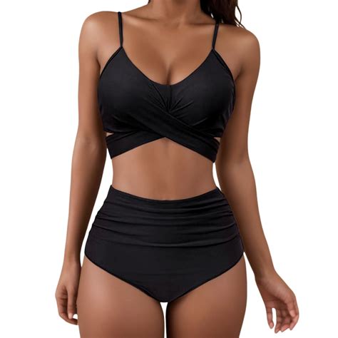 Peaskjp Women S Bikini Swimsuits Plus Size String Two Piece Halter Top
