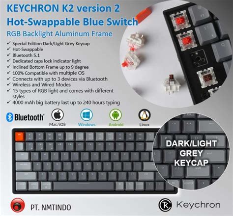 Jual Keychron K Version Hot Swappable Rgb Backlight Aluminum Frame Dark Grey Keycap Wireless