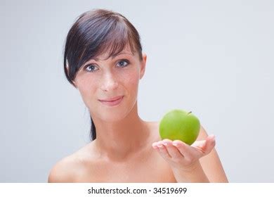 Green Apple Holding Nude Woman Smiling Stock Photo Shutterstock