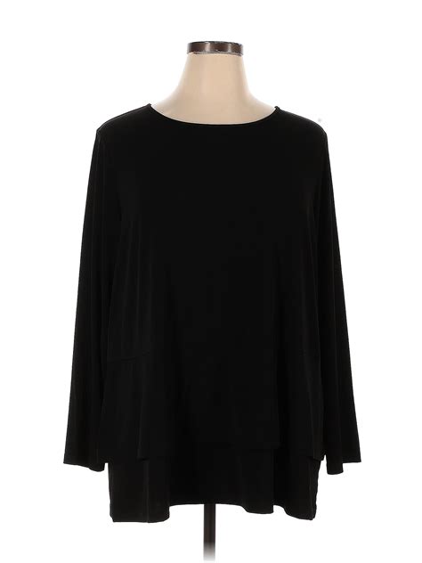 Susan Graver Solid Black Long Sleeve Blouse Size 2x Plus 67 Off