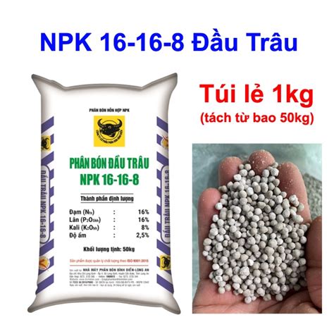 1kg Phân bón NPK 16 16 8 Đầu Trâu Việt Nhật Hà Lan Hạt màu xám