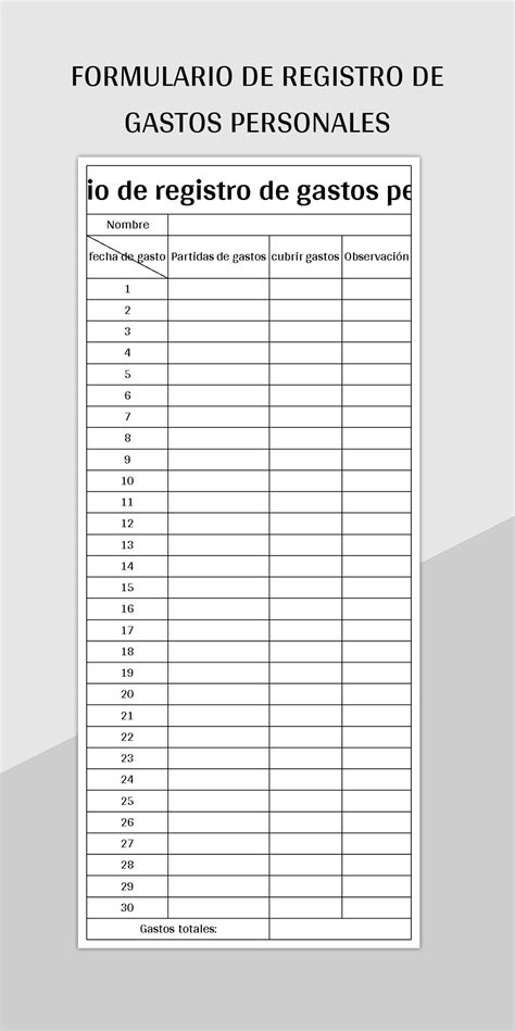 Plantilla De Formato Excel Formulario De Registro De Gastos Personales